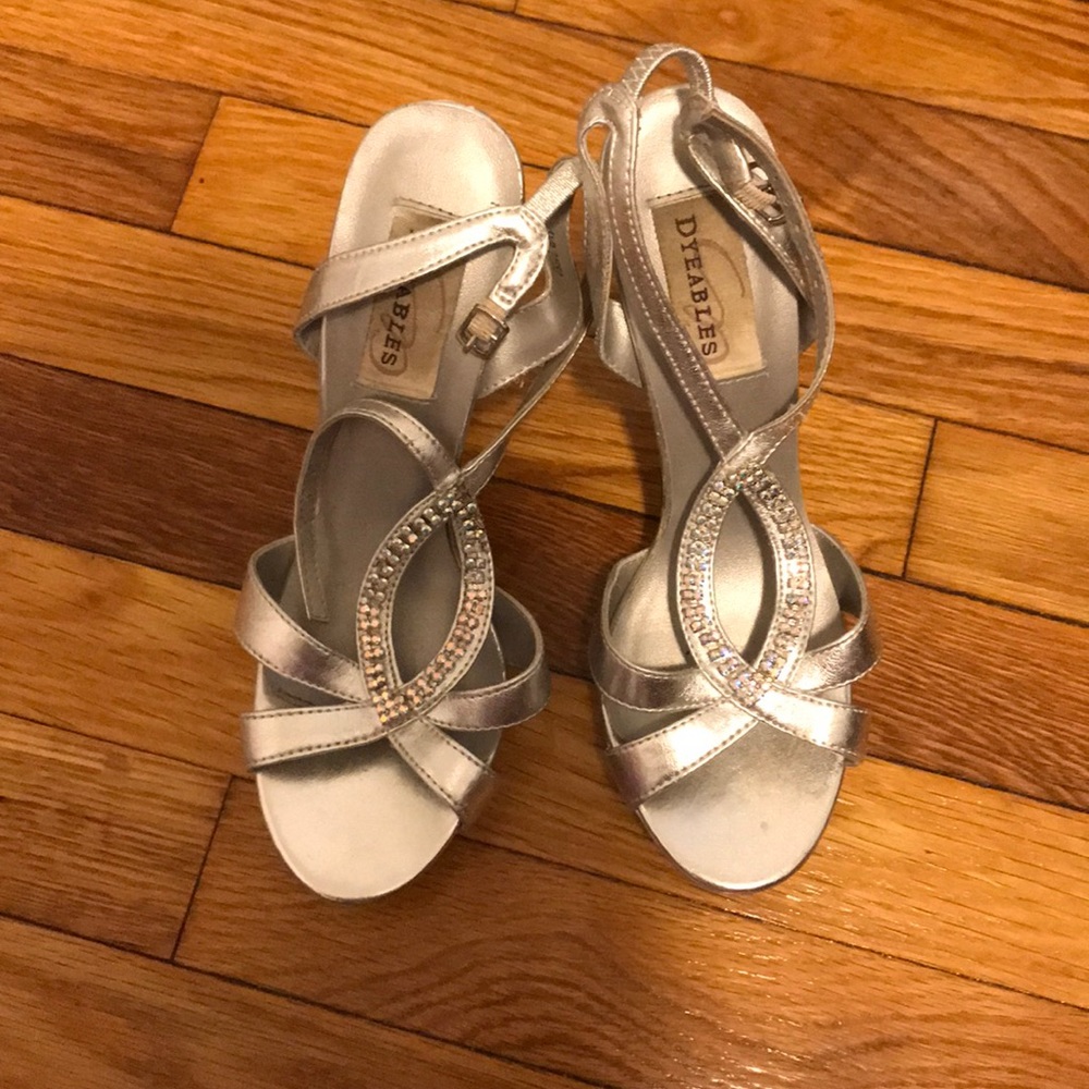 Silver heels with sparkly accents